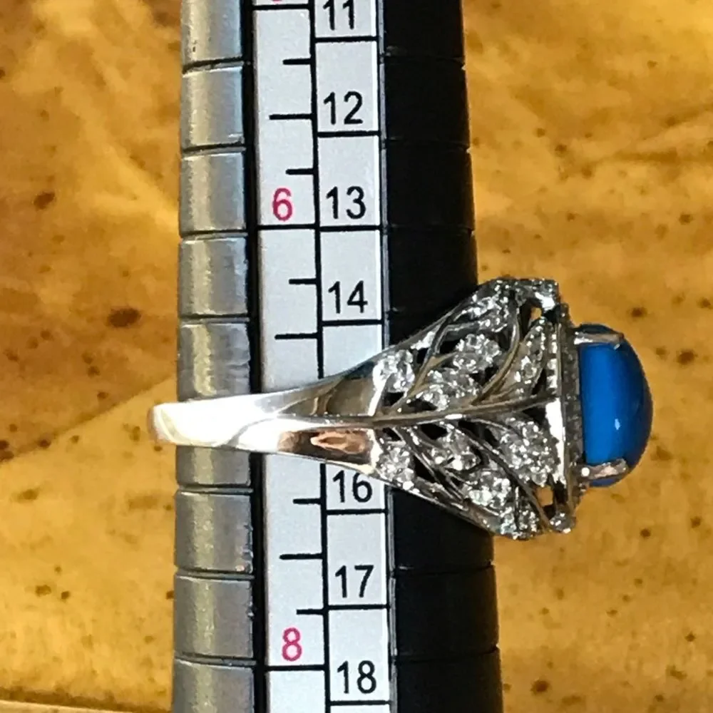 Natural Ceruleite Sterling Silver Leaf Ring Size 7
